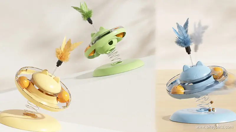 OKEYPETS Nouveau distributeur de croquettes rotatif anti-fuite avec bâtonnet auto-piquant, jouet pour chat en gros en stock 1