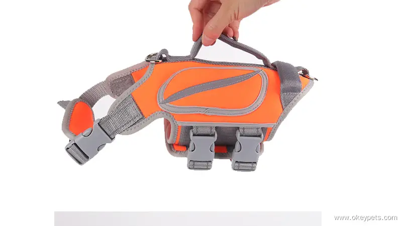 OKEYPETS Dog Swimming Harness Handle Protective Waterproof Adjustable Reflective Safety Vest Pet Life Jacket Pet Harness 1