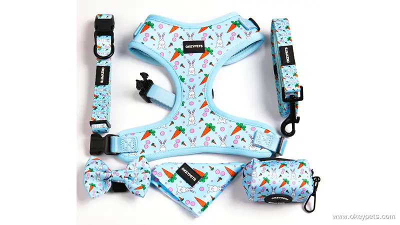 OKEYPETS - Custom Adjustable Neoprene Dog Harness Breathable Mesh No-Pull No Pull Pet Leash Dog Harness Set 1