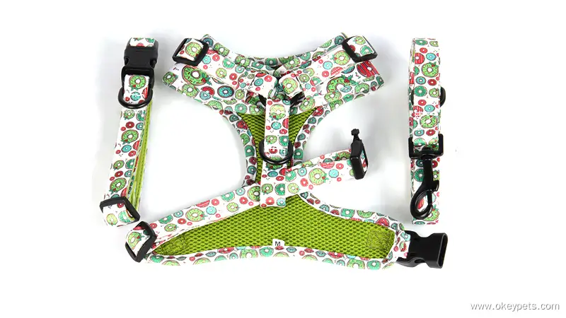 OKEYPETS Easy Walk Pet Service Breathable Mesh Neoprene Dog Harness set Of Collar Leash Harness Private Label 1