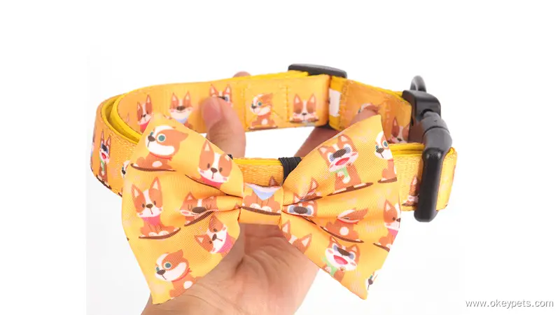 OKEYPETS Custom Polyester Dog Collars Pets Adjustable Cheap Collar Dog Bow Ties Pet Collar 1