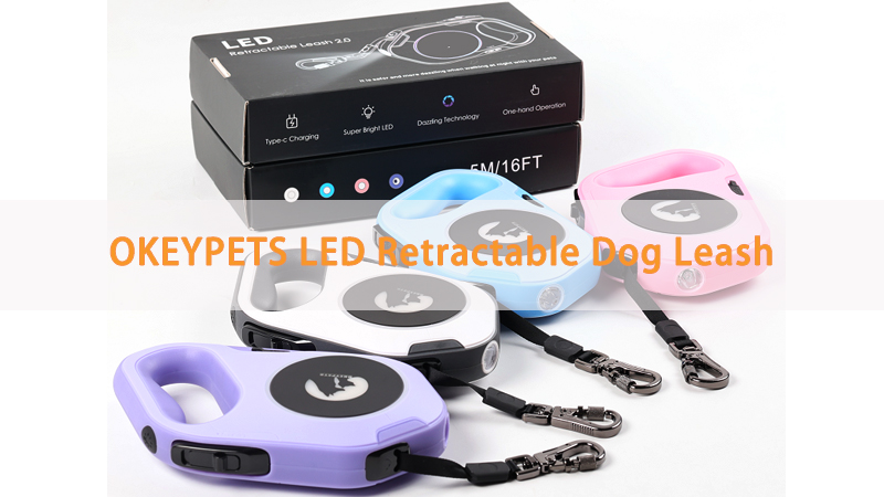 L'avenir des promenades nocturnes : découvrez la laisse rétractable pour chien OKEYPETS LED 2.0 1
