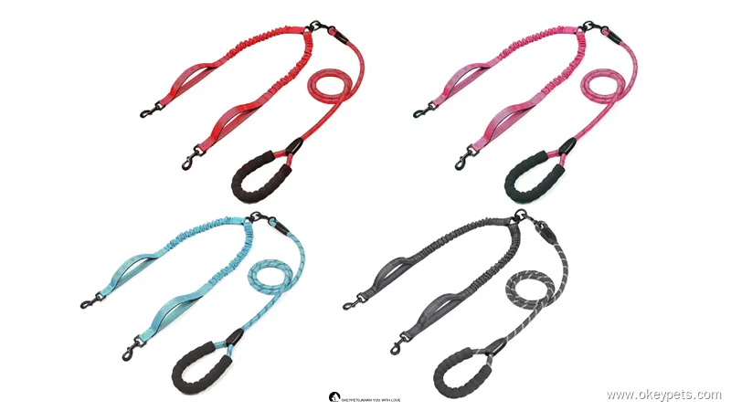 Double Bungee Dog Leash for Two - Shock Absorb, Anti-Tangle, Easy Control 1