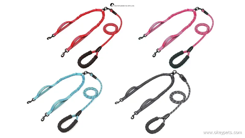 Dual Handle Bungee Dog Leash - Efficient Control for Two Dogs 1