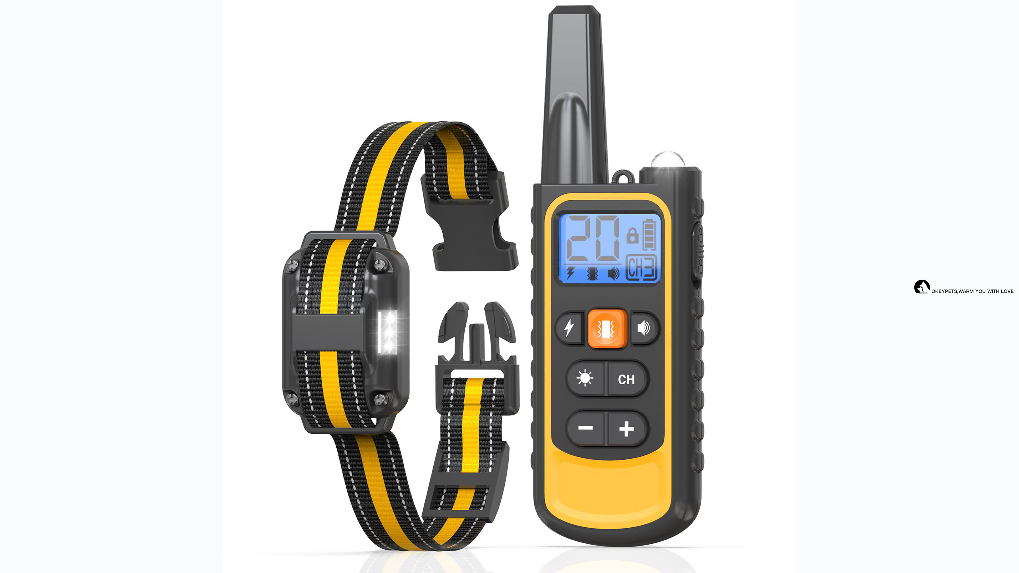 Coiléar Madra Rialaithe Cianrialtáin Uiscedhíonach, Scaipeadh 70cm, Glas  Sábháilteachta, image size:3414x1920