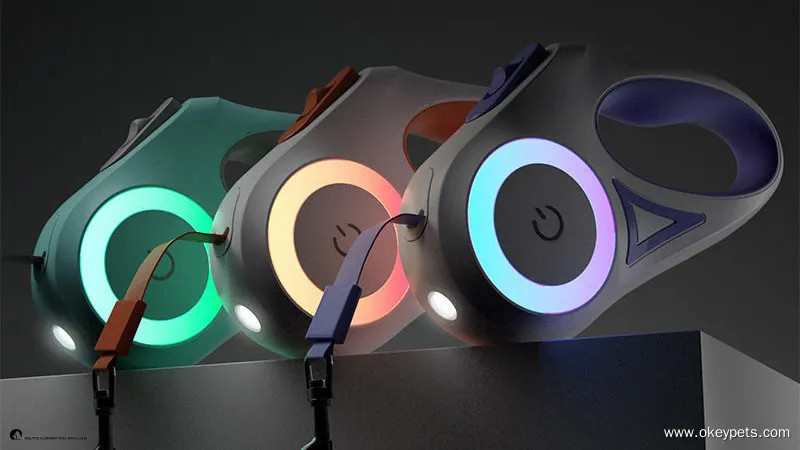 Reflective LED Retractable Dog Leash with 9 Color Light System 1