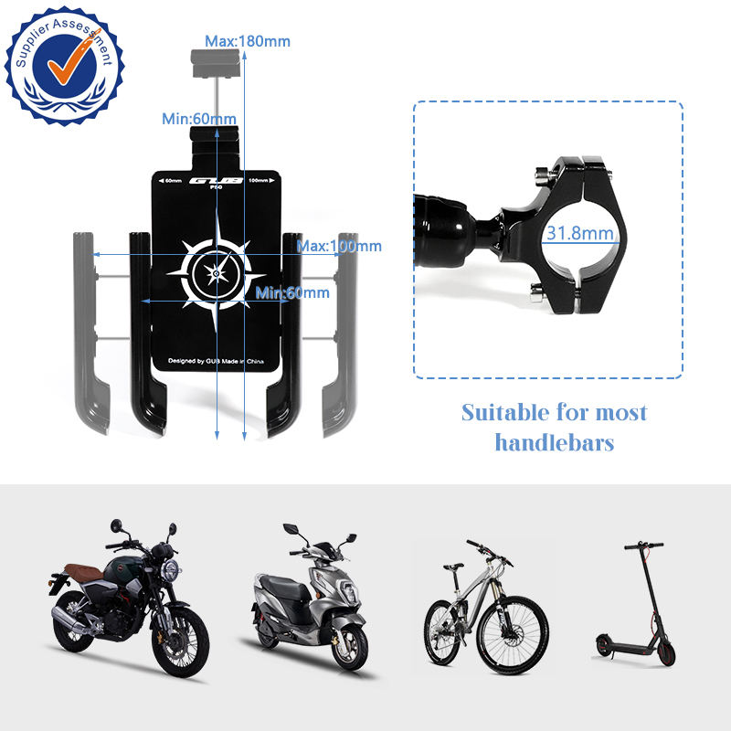 GUB P50 Fietstelefoonhouder met 360 graden draaibare metalen telefoonhouder voor motorfietsen, geschikt voor telefoons van 4,7" tot 6,8" 9
