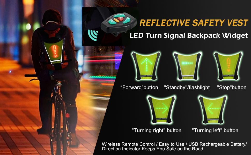 LED Turn Signal Light Vest USB Reflective Cycling Backpack Guiding Light Remote Control Reflective Safety Clothing1 11