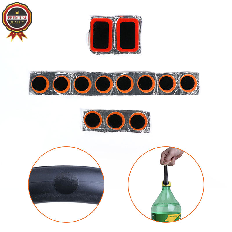 Kit de réparation de pneu intérieur de vélo (13 pièces) : rustines vulcanisées, 6 rustines sans colle, 4 grattoirs métalliques, boîte de rangement. 12