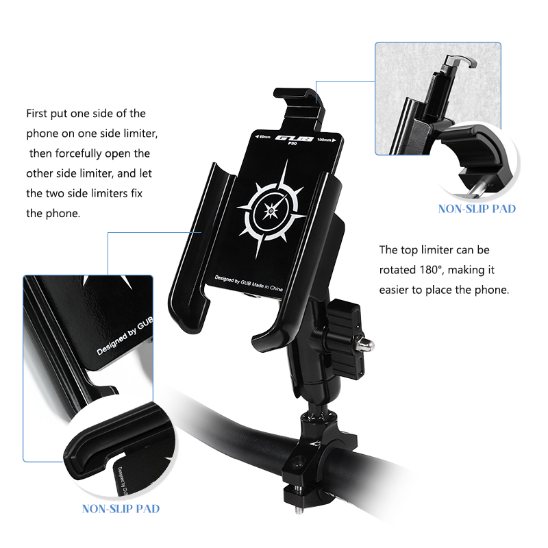 GUB P50 Bicycle Cell Phone Holder Mount 360 Degree Rotation Motorcycle Metal Phone Holder for 4.7-- 6.8 Cellphone2 2
