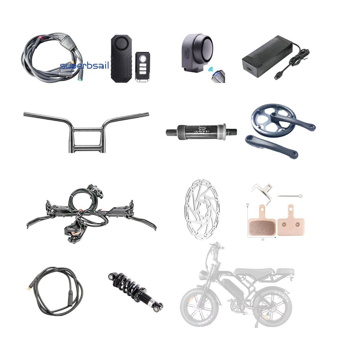Viðgerðarhlutir fyrir rafmagnshjól V20, umbreytingarsett fyrir rafmagnshjól, aukabúnaður fyrir hjól, rafhlöðustýringar, mótorar, inngjöf - V20 hlutar 4