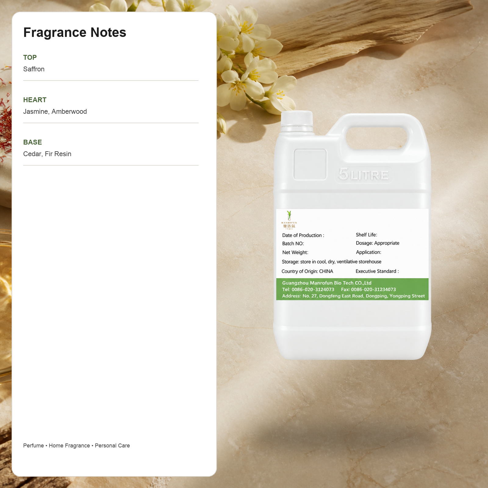 Aceite perfumado de azafrán, jazmín y madera de ámbar para colecciones unisex radiantes. 2