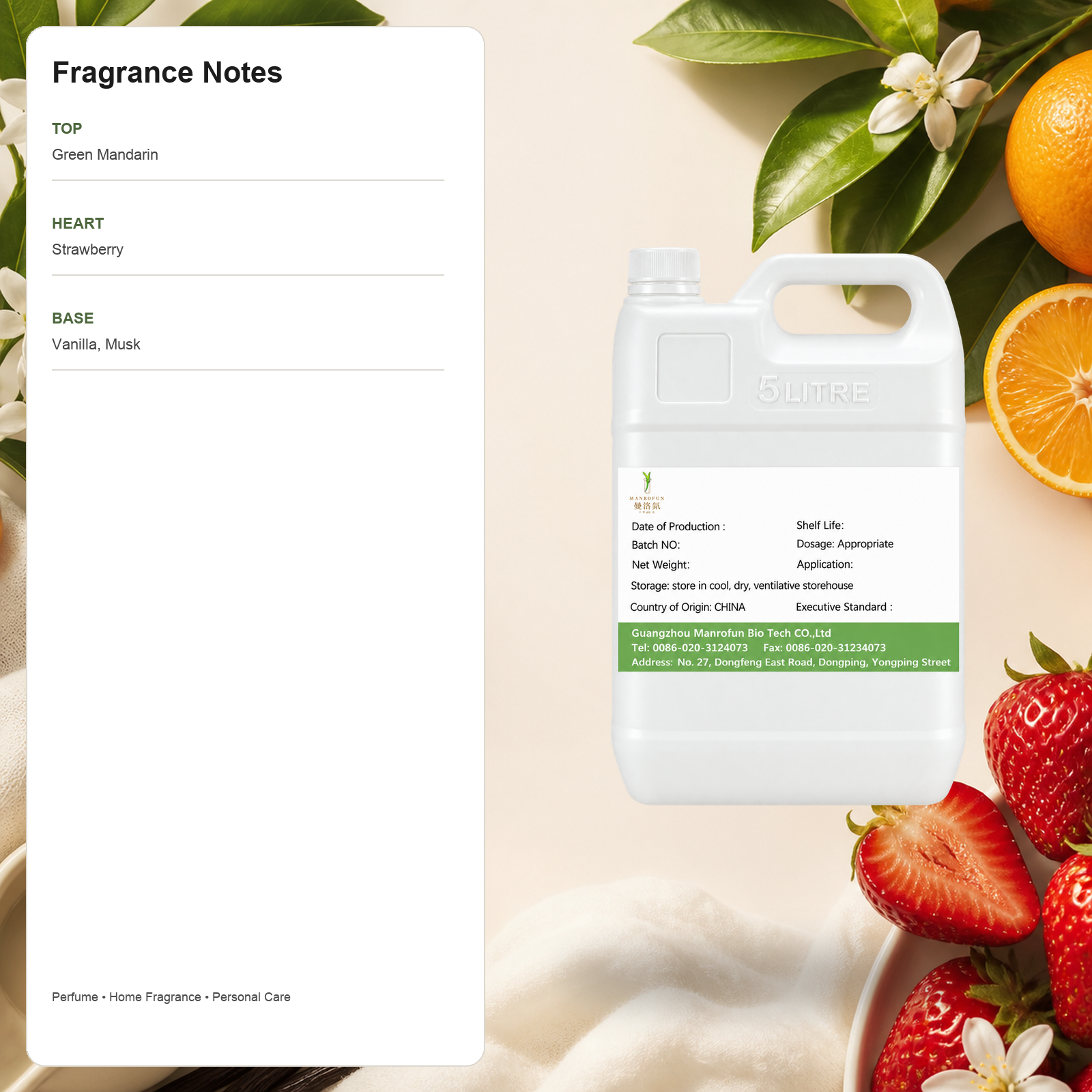 Huile parfumée à la fraise et à la mandarine verte avec une touche de confort vanille-musc 2