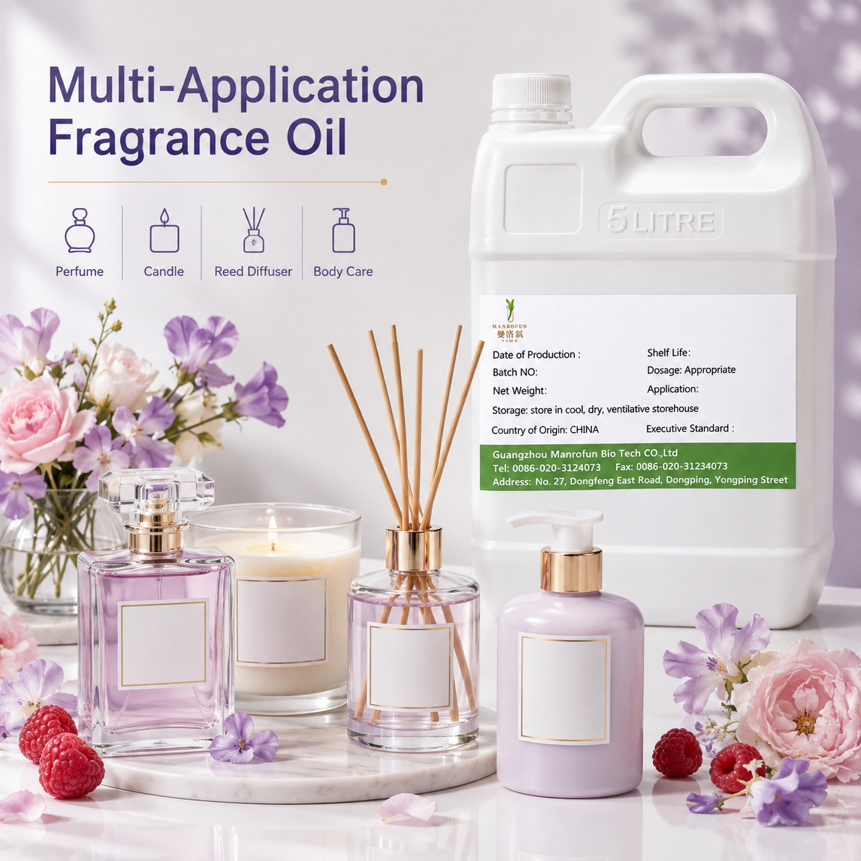 Huile parfumée florale et fruitée aux notes de framboise et de rose, disponible en gros pour les fabricants d'équipement d'origine (OEM). 5