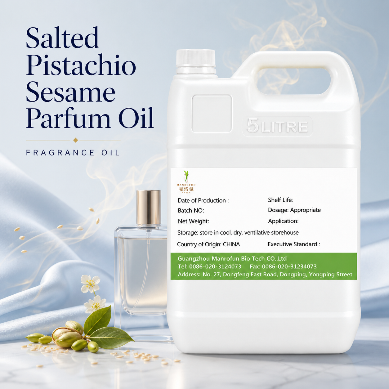 Huile parfumée Pistache salée et sésame grillé, développée pour les lignes d'extraits sur mesure 1