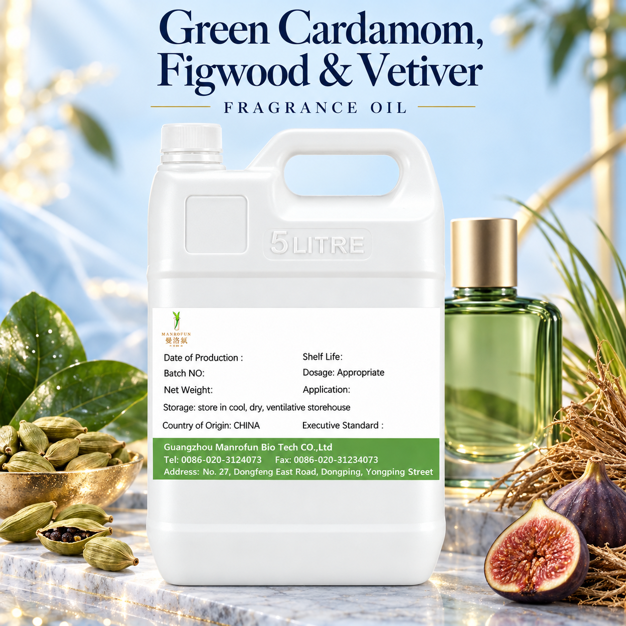 Mélange de cardamome verte, de bois de figuier et de vétiver pour programmes d'eaux de parfum sur mesure 1