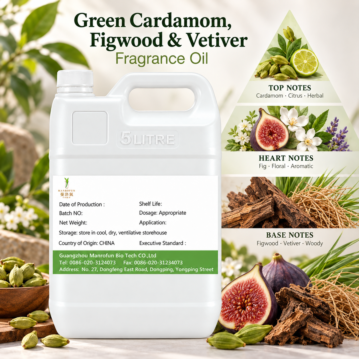 Mélange de cardamome verte, de bois de figuier et de vétiver pour programmes d'eaux de parfum sur mesure 2