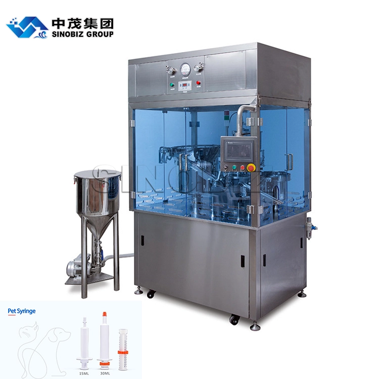 Fully automatic veterinary plastic prefilled syringe filling and plugging machine model DZA-100 1