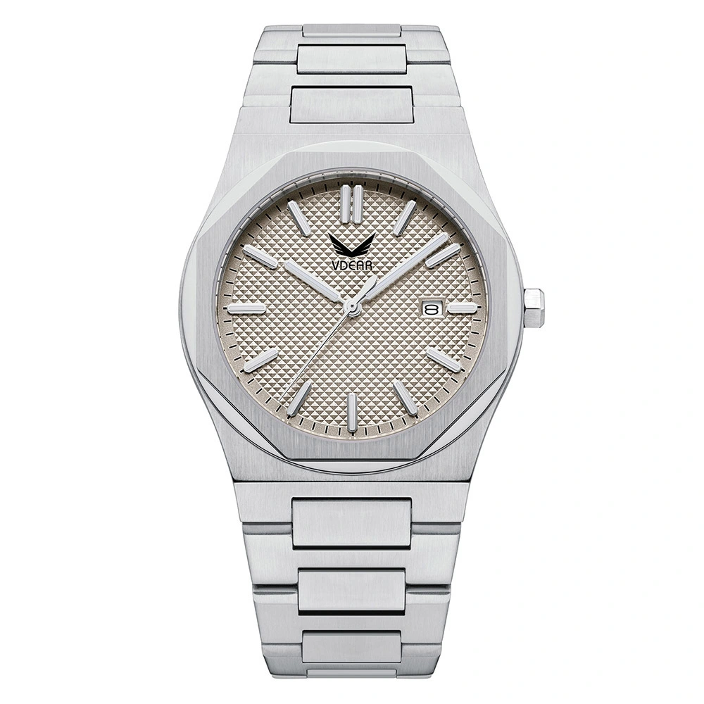 Vdear Champagne Gold Checkered Dial Watch Luminous Hands With Date Double Layer Bezel Quartz Watch 1