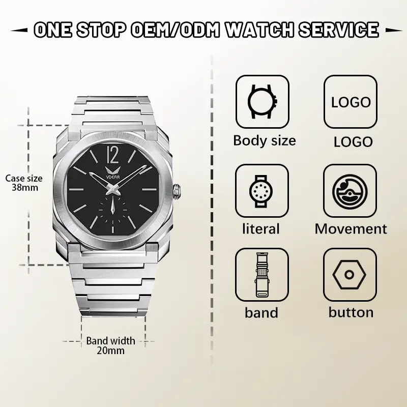 Stainless Steel Men's Watch with Hollow Dial & Octagon Case 6