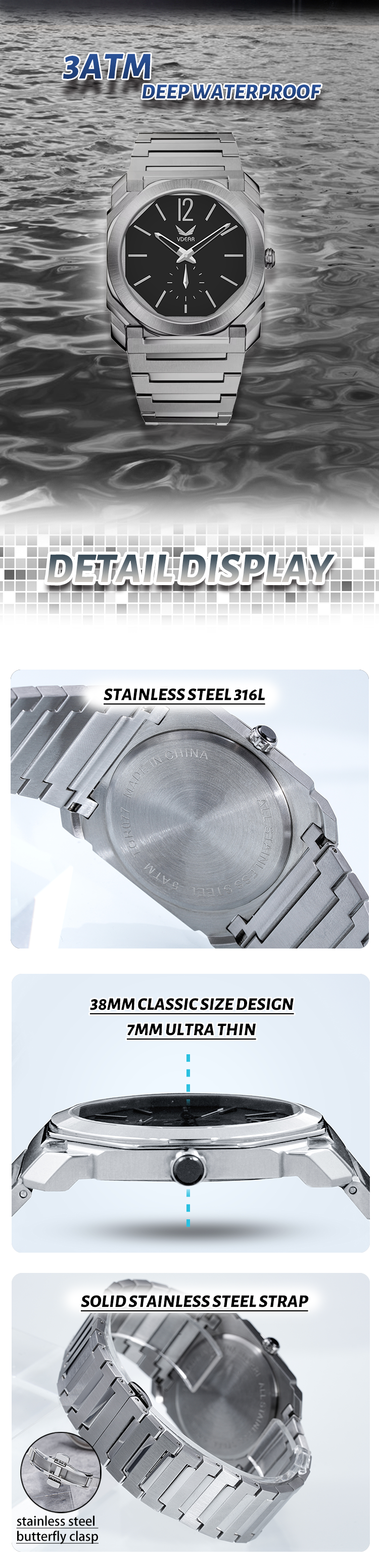 Hollow Dial Stainless Steel Men Watch, Octagon Cause Wear Watch 10