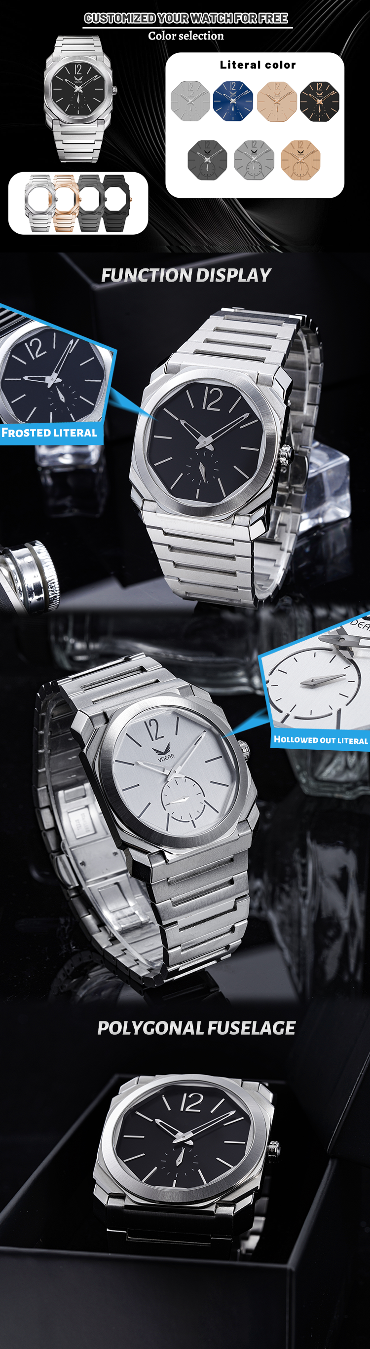 Hollow Dial Stainless Steel Men Watch, Octagon Cause Wear Watch 9