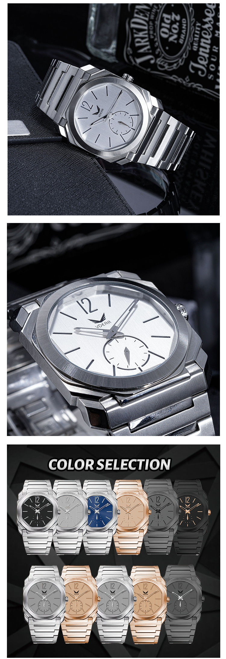 Hollow Dial Stainless Steel Men Watch, Octagon Cause Wear Watch 11