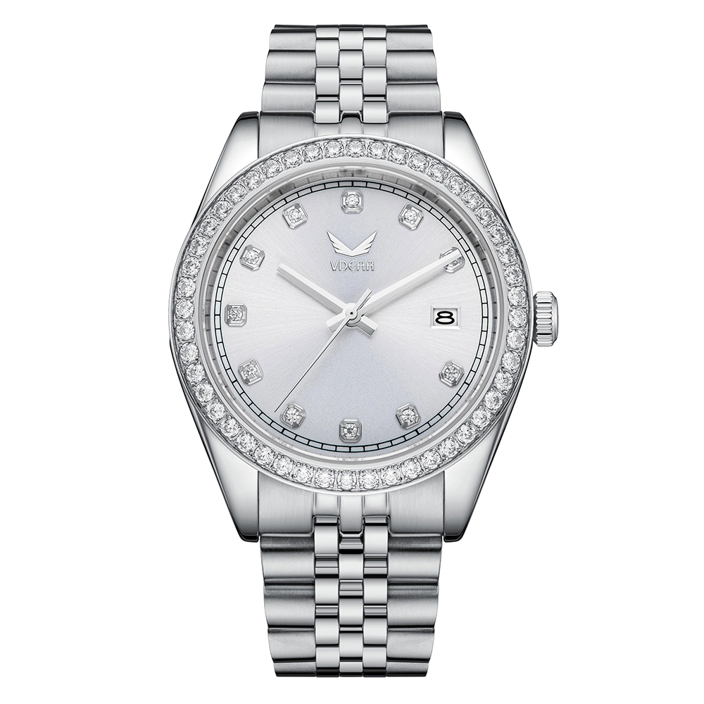 Vdear 40mm Crystal Bezel With Calendar Watch Luxury Diamond Scale Sunray Dial Quartz Watch 1