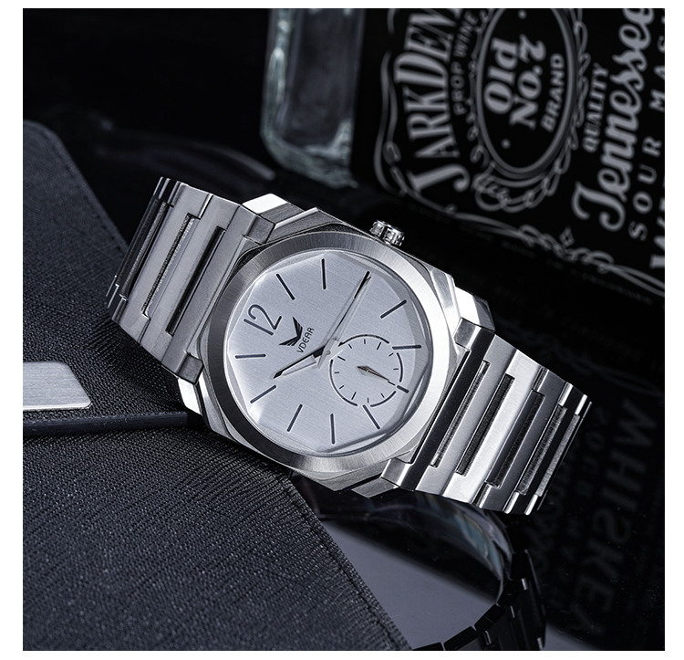 Sanded Dial Stainless Steel Watch For Men Ultra Thin Quartz Calendar Watch 9