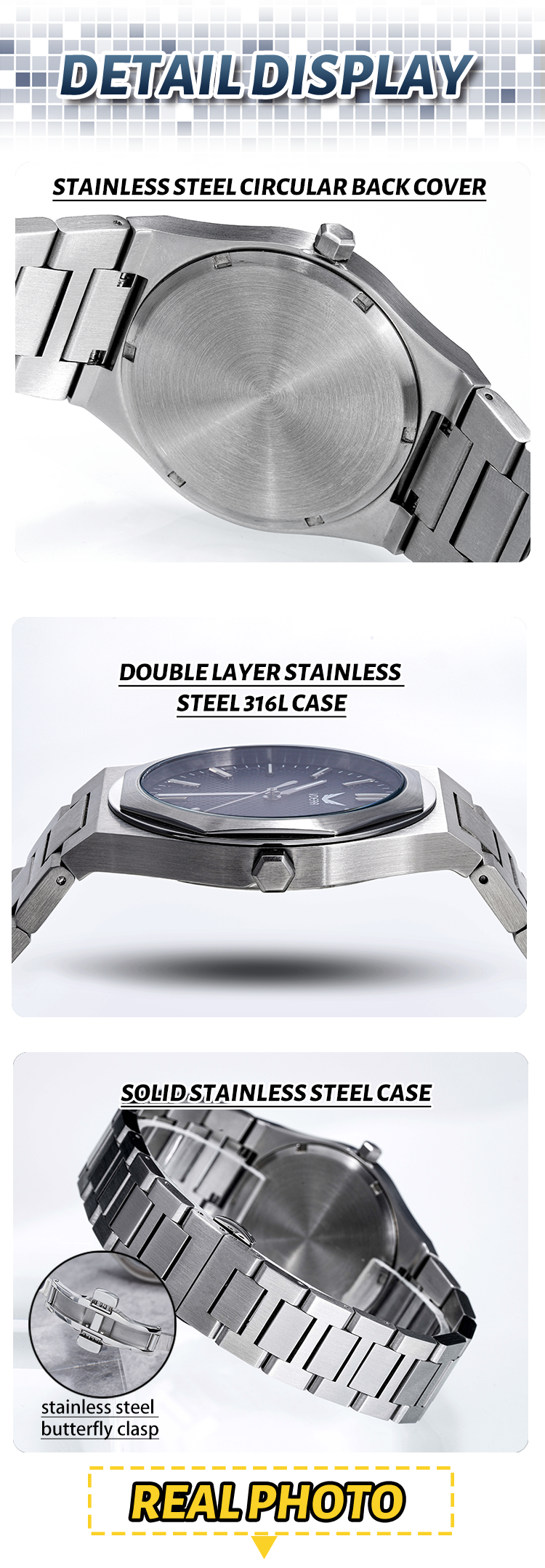 Vdear Champagne Gold Checkered Dial Watch Luminous Hands With Date Double Layer Bezel Quartz Watch 12