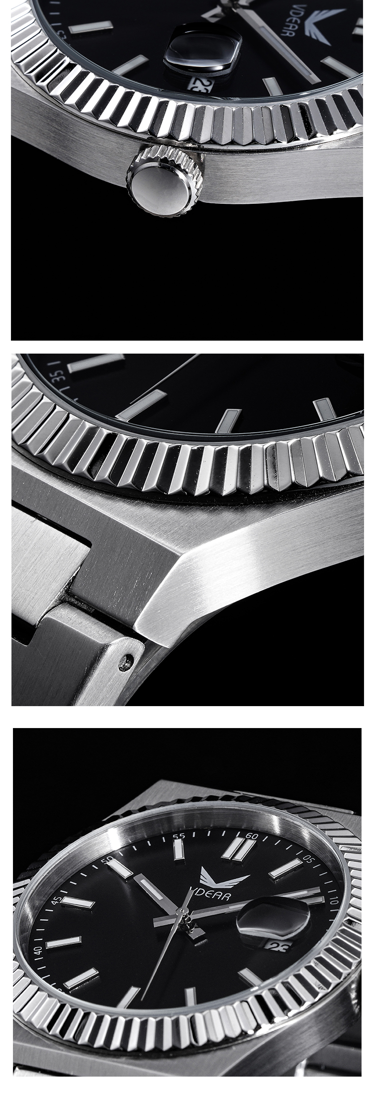 Vdear Wave Bezel 40mm Rose Gold Case Quartz Wristwatch Sunray Dial Luminous Hands 5atm Water Resistant Watch 15