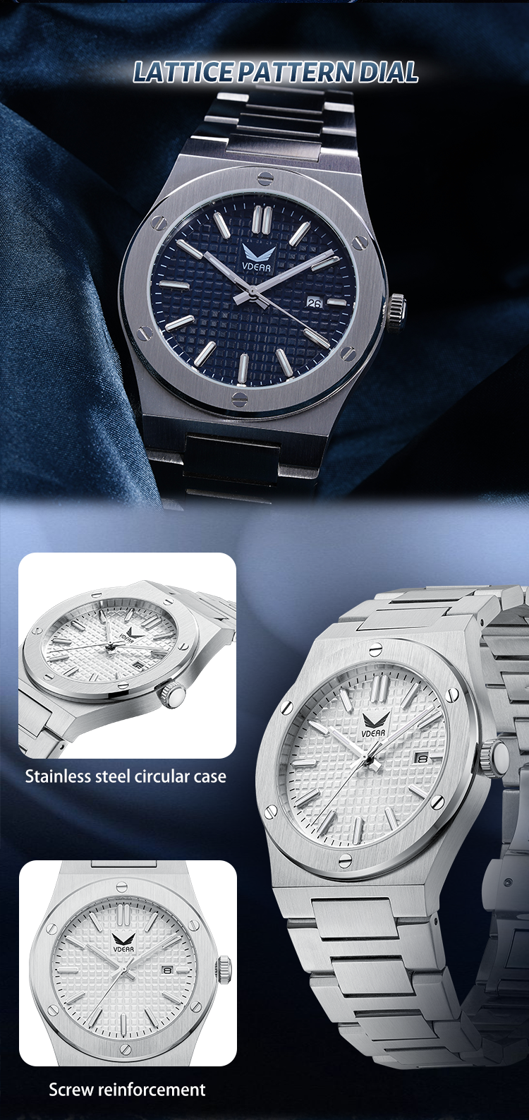 Vdear Double Layer Bezel Fluorescent Scale Watch Grey Checkered Pattern Dial Quartz Watch 12