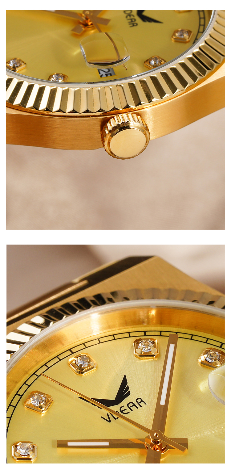 Vdear Stylish Diamond Sunray Dial Watch Luxury Steel 5atm Waterproof Luminous Calender Man Watch 15