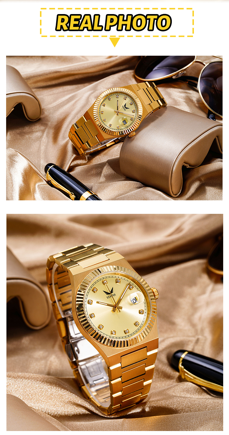 Vdear Stylish Diamond Sunray Dial Watch Luxury Steel 5atm Waterproof Luminous Calender Man Watch 14
