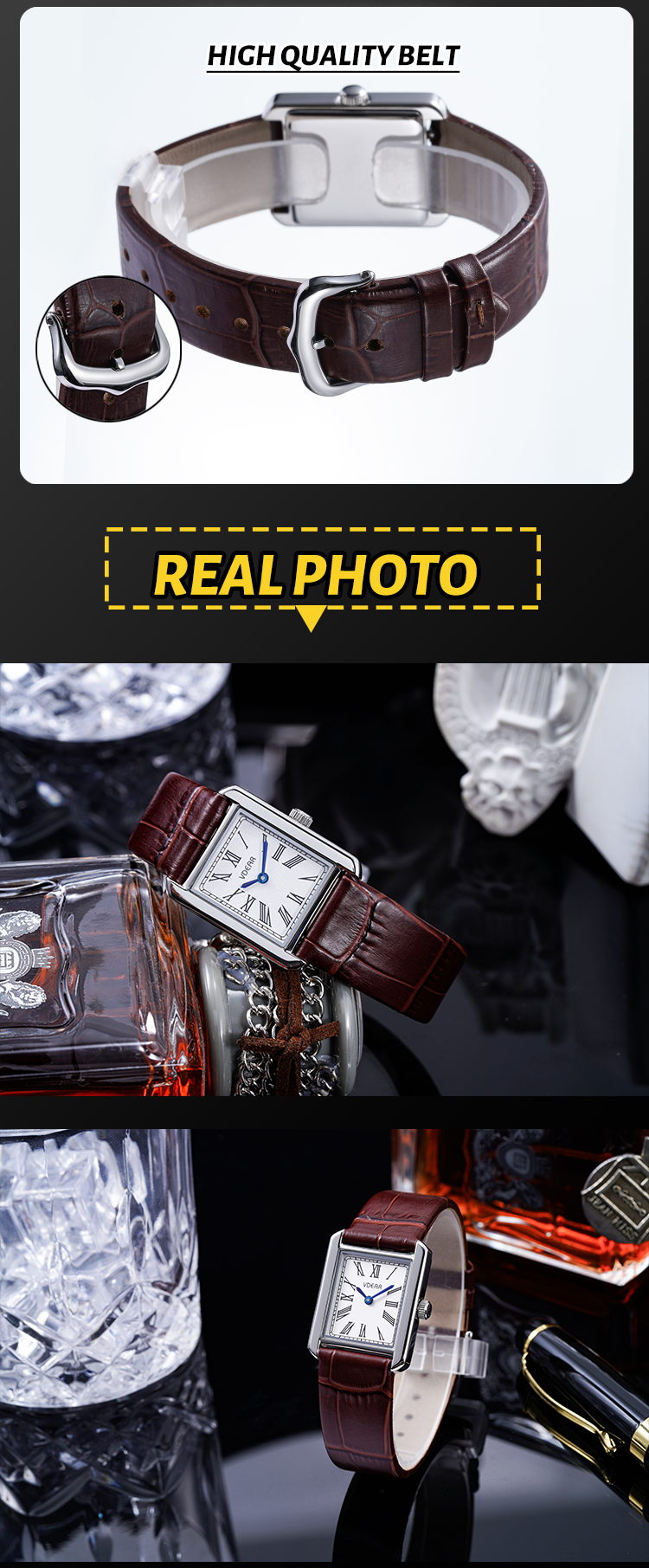 Vdear Square Ultra Thin Case Arabic Sunray Dial Watches Elegant Quartz Waterproof Classic Luxury Watch 13