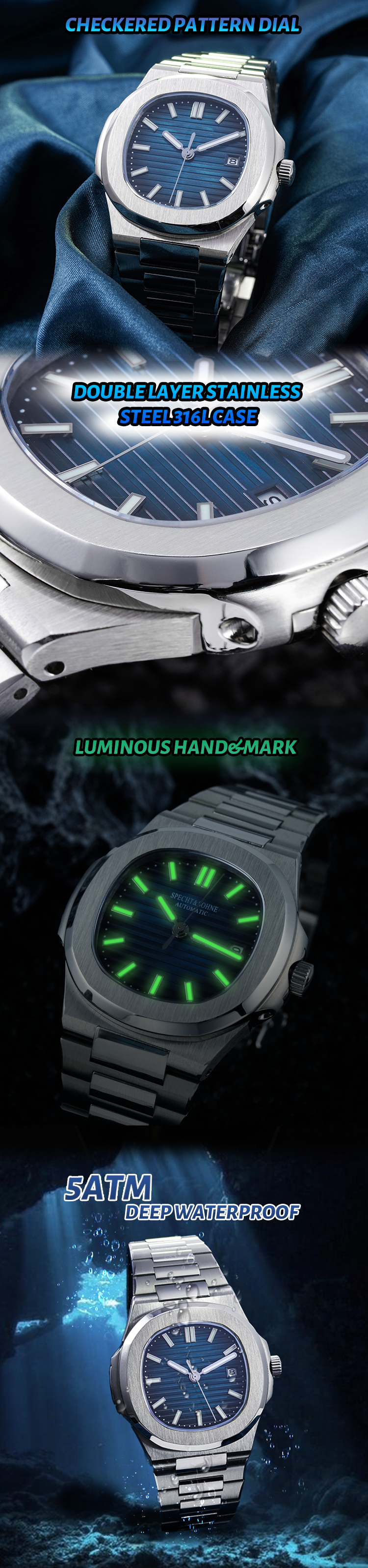 High Quality Watch Manufacturer 316L Stainless Steel Mens Watch With Navy Blue Dial 11