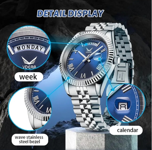 Calendar Quartz watch, Roma Number Dial Men Wristwatch 11