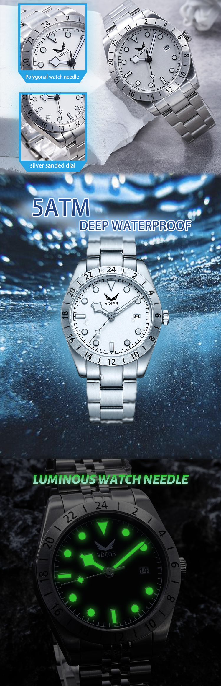 Luminous Waterproof Men Quartz Watches, Quartz Stainless Steel Wristwatch 12