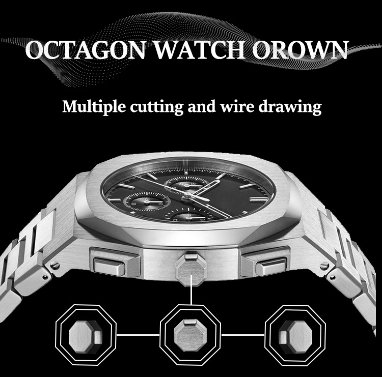 Chronograph Watch With Hollow Hands , Stainless Steel Quartz Watch 11