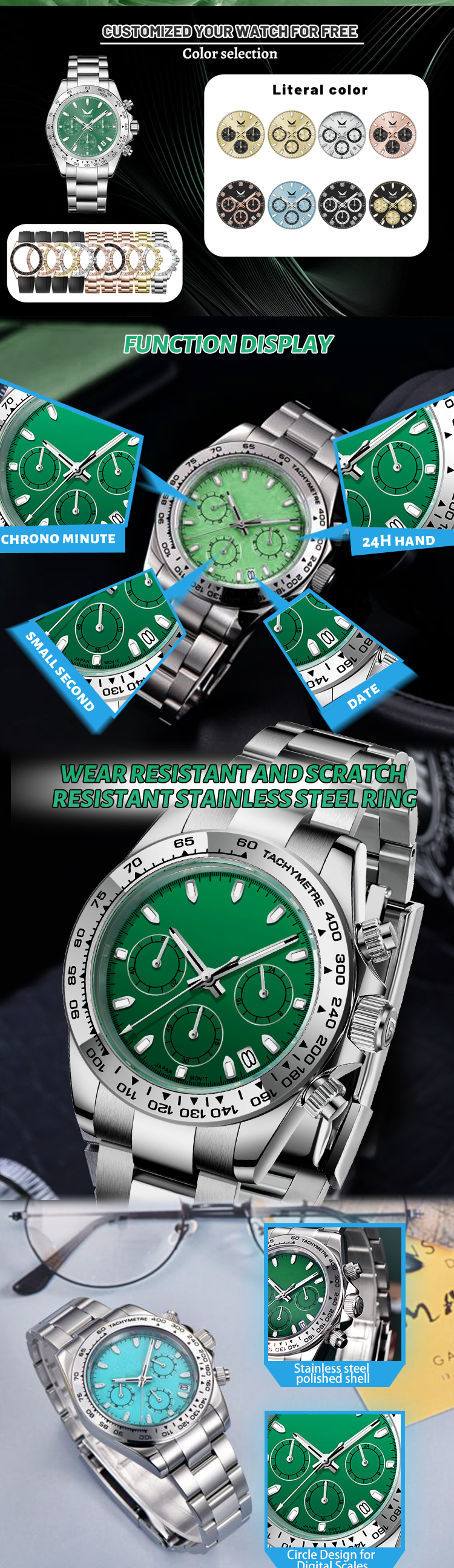 Vdear Male Quartz Wristwatch High Quality Chronograph Luxury Waterproof Small Three Pins Luminous Hands with Calendar 11