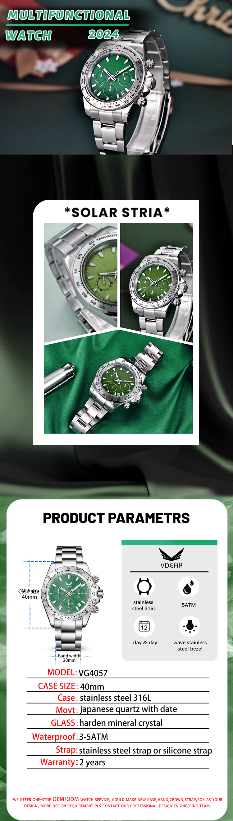 Vdear Male Quartz Wristwatch High Quality Chronograph Luxury Waterproof Small Three Pins Luminous Hands with Calendar 10