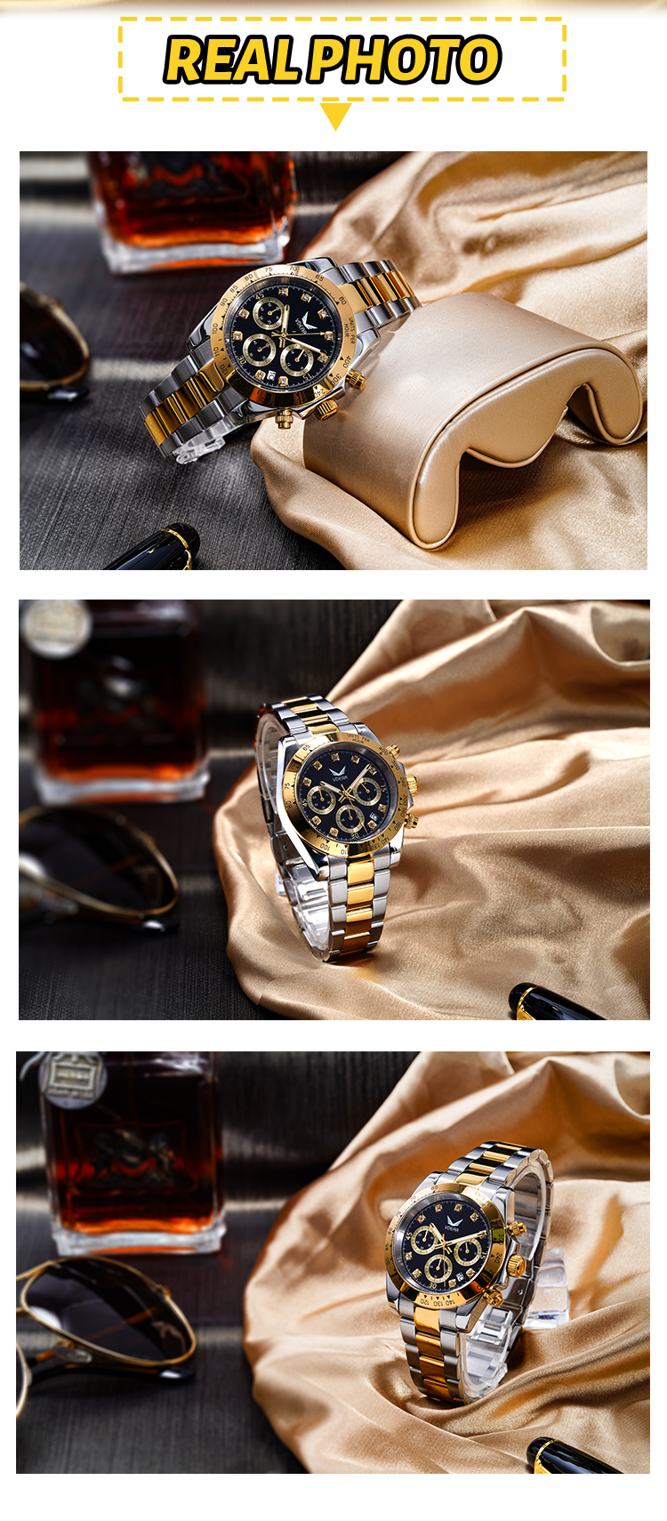 Vdear Diamond Scale Three Eye Dial Luxury Watches Waterproof Luminous Hands Quartz Chronograph Man Watch 15