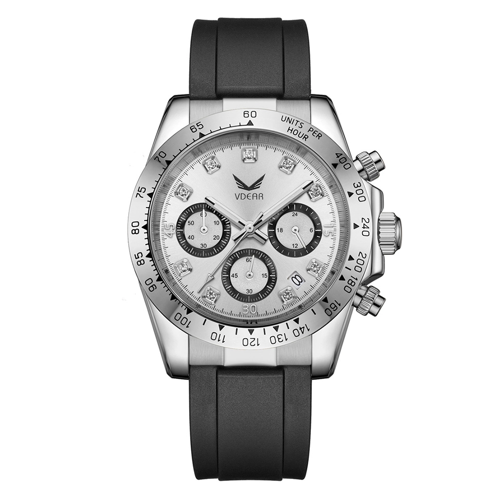 Vdear 40mm steel bezel Three Eye Dial Watches Luminous calendar with Diamond Scale Chronograph Watch 1