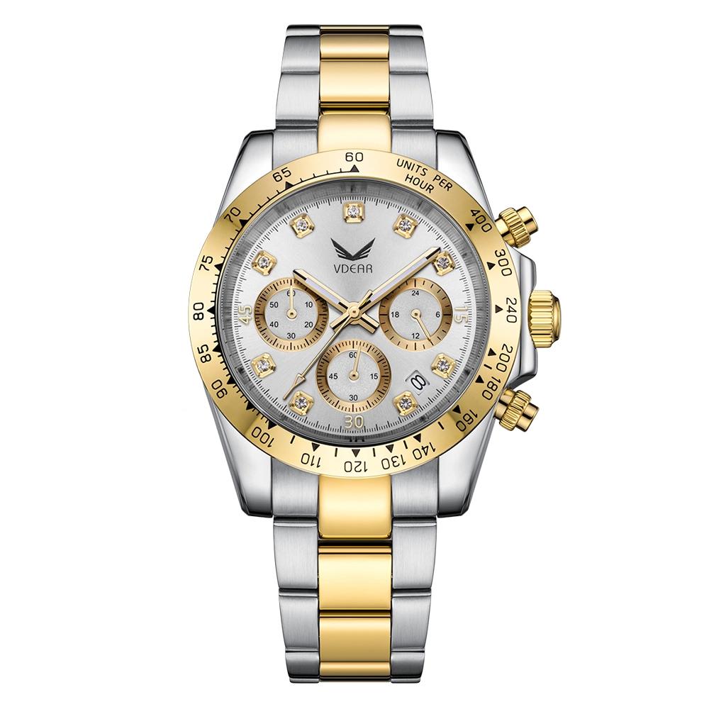 Vdear Diamond Scale Three Eye Dial Luxury Watches Waterproof Luminous Hands Quartz Chronograph Man Watch 1