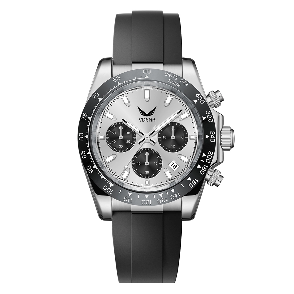 Reloj de cuarzo Vdear con cronógrafo luminoso y calendario para hombre, correa de silicona, resistente al agua hasta 5 atm, pequeño, de tres pines 1