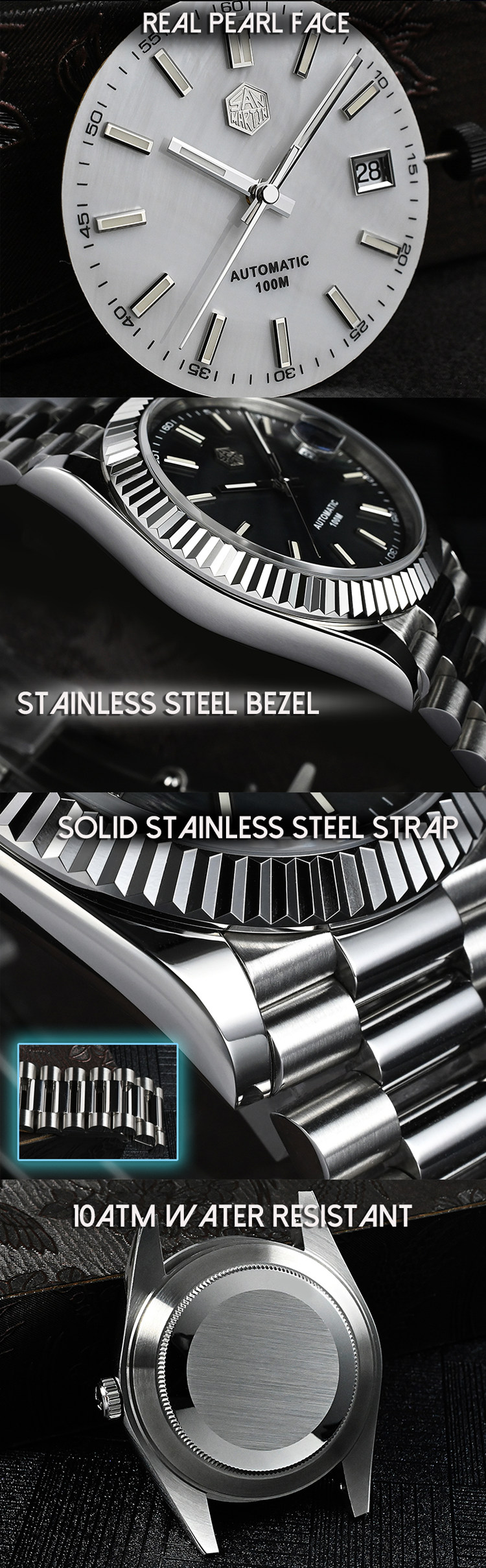 Vdear Stainless Steel Automatic Dive Watch Mechanical Pearl Dial Watch Luminous Custom Watch Suppliers 11