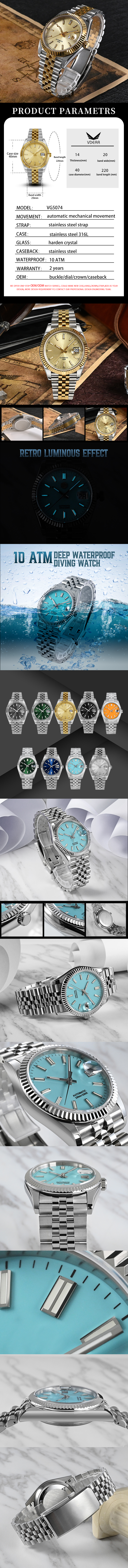 Vdear Diamond Scale Sunray Dial Men Mechanical Watch Retro Steel Strap Personality Luminous Hands Waterproof Watch 8