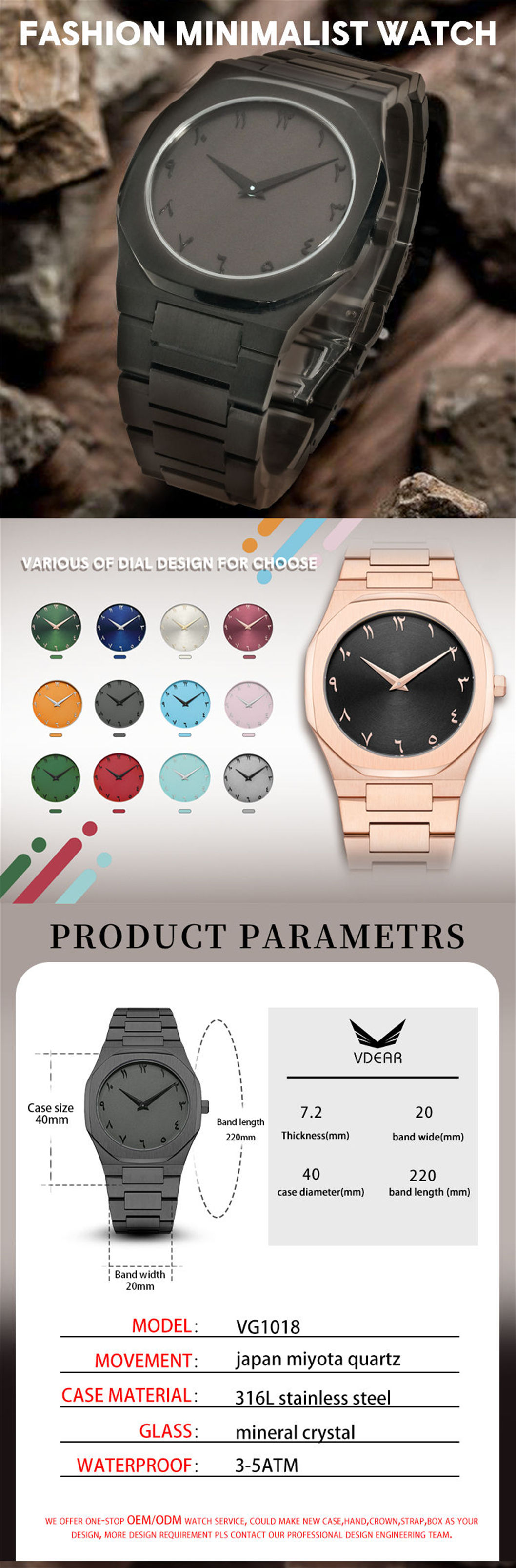 Vdear All Black Arabic Dial Ultra Thin Quartz Watch Minimalist Design Men Watch Stainless Steel Case Watch 9