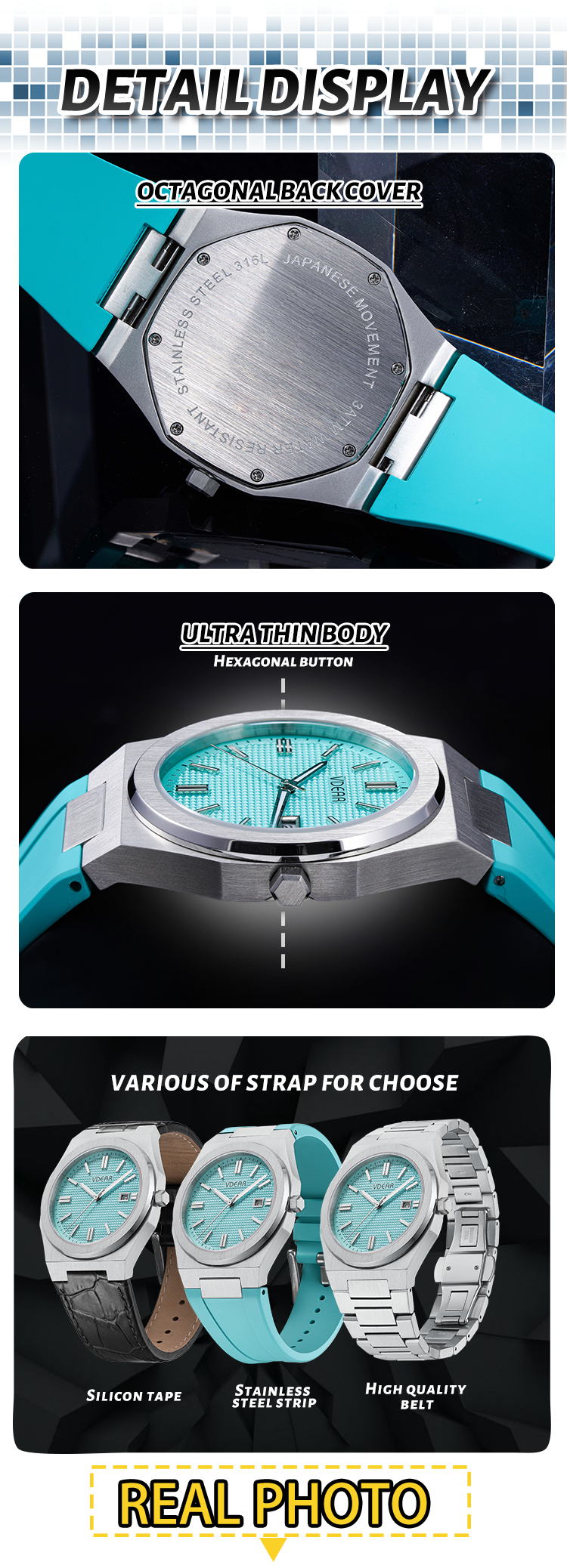 Vdear Ultra Thin Men Quartz Watch Business Leather Strap Checkered Pattern Dial Luminous Hands With Date 13