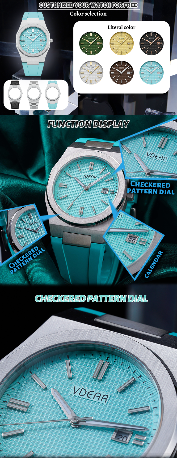 Vdear Ultra Thin Men Quartz Watch Business Leather Strap Checkered Pattern Dial Luminous Hands With Date 11